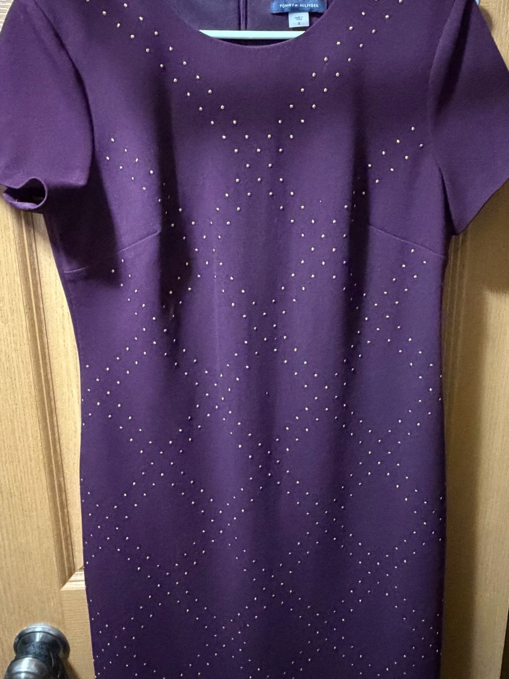 Tommy Hilfiger Purple Sheath Dress with Gold Stud Detail